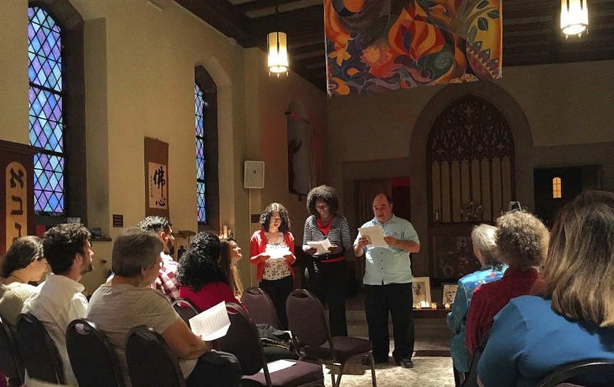 Bahá'ís and friends gathered in an interfaith chapel