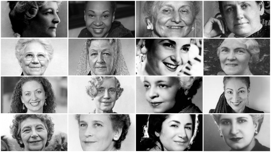 Collage of sixteen Bahá'í women