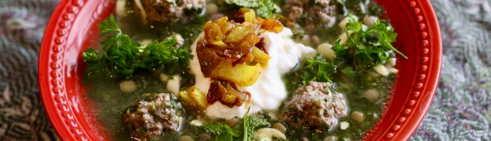 A bowl of ashe reshte (meatball soup)