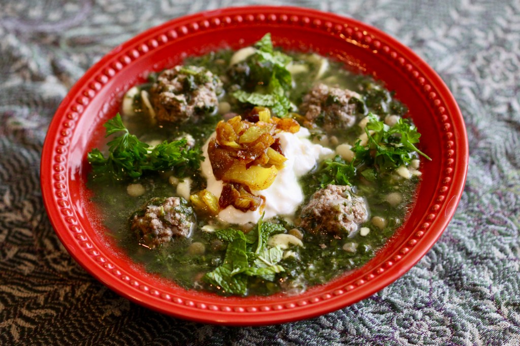 A bowl of ashe reshte (meatball soup)