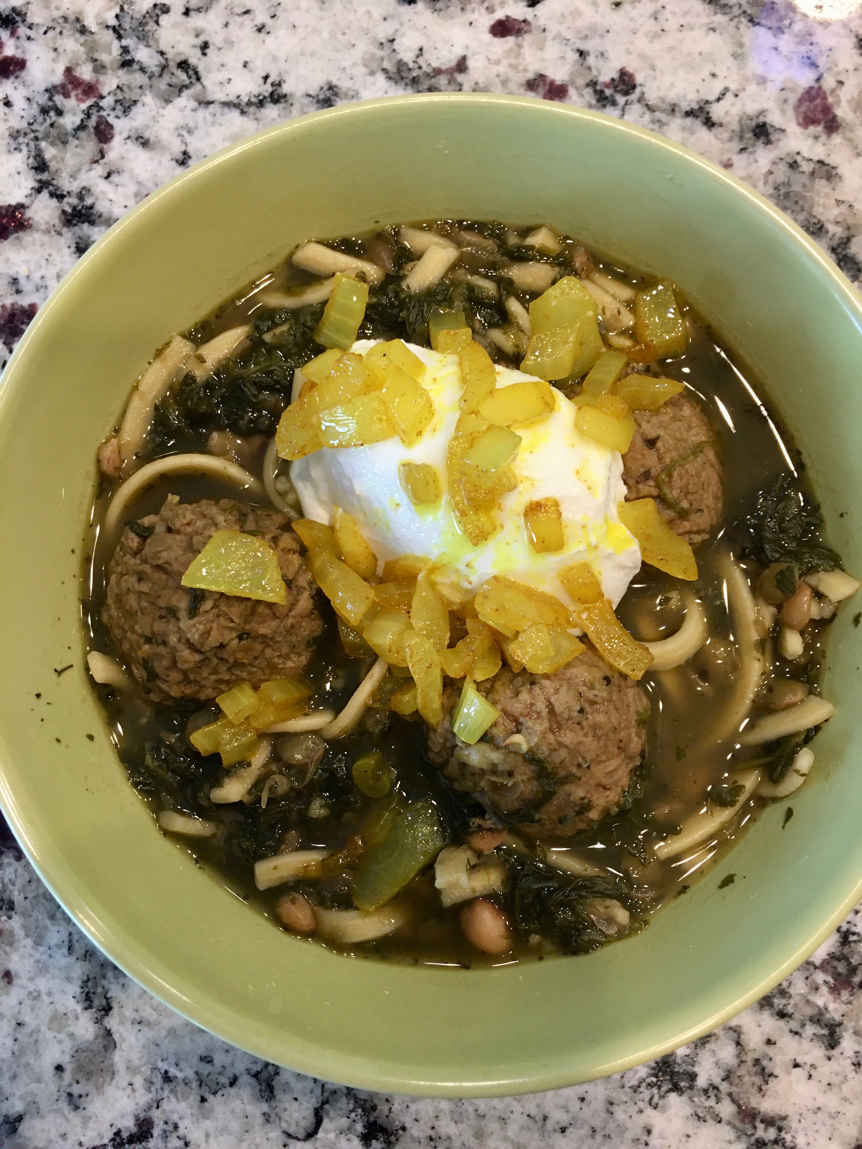 Bowl of vegetarian ashte reshte