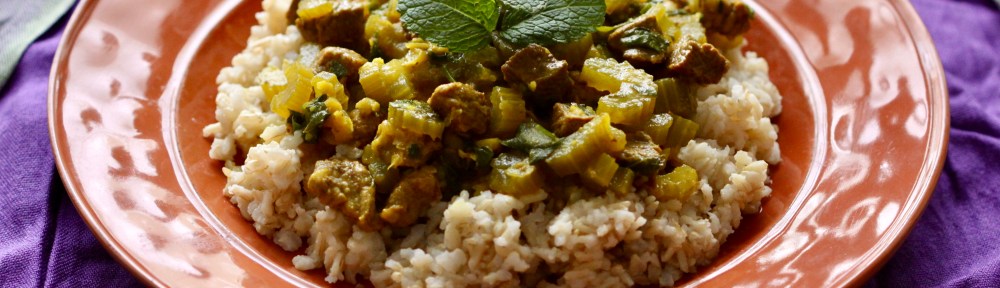 Stew and rice on a plate