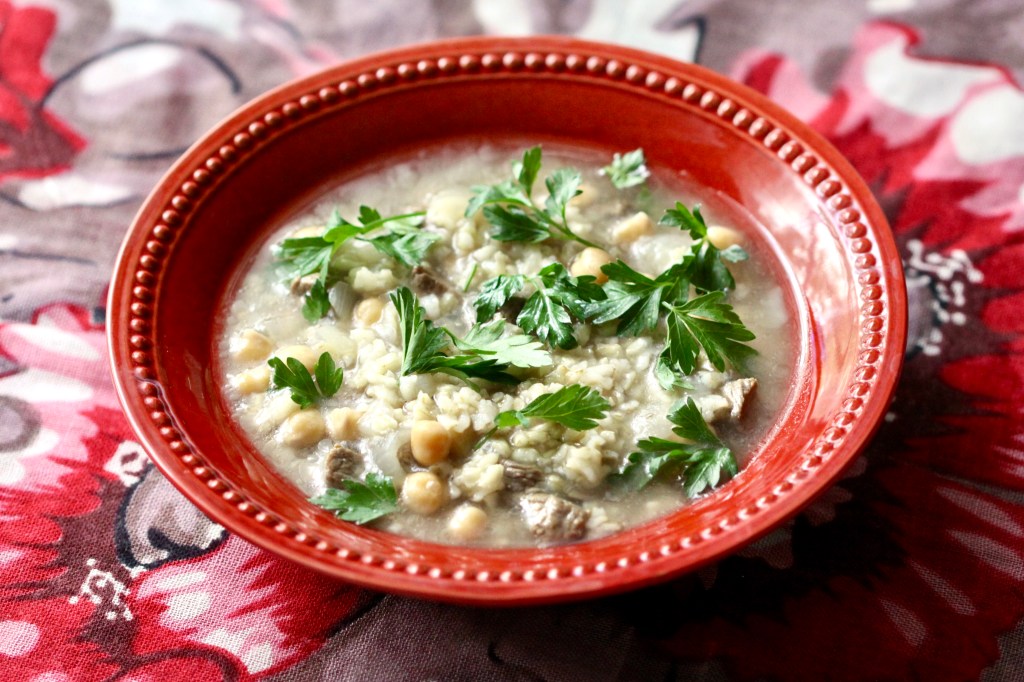 A bowl of soup with rice