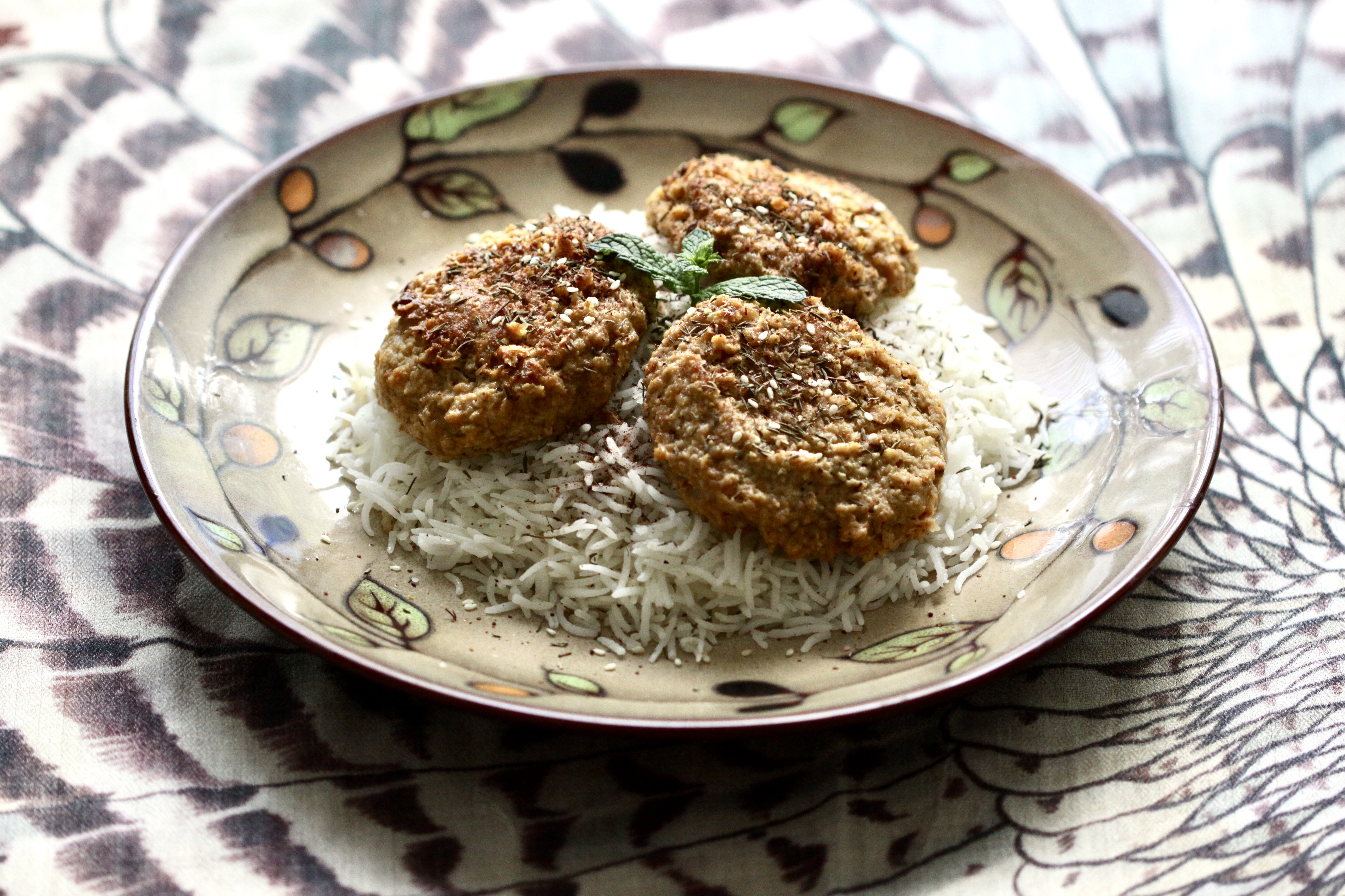 Kabob patties on top of rice