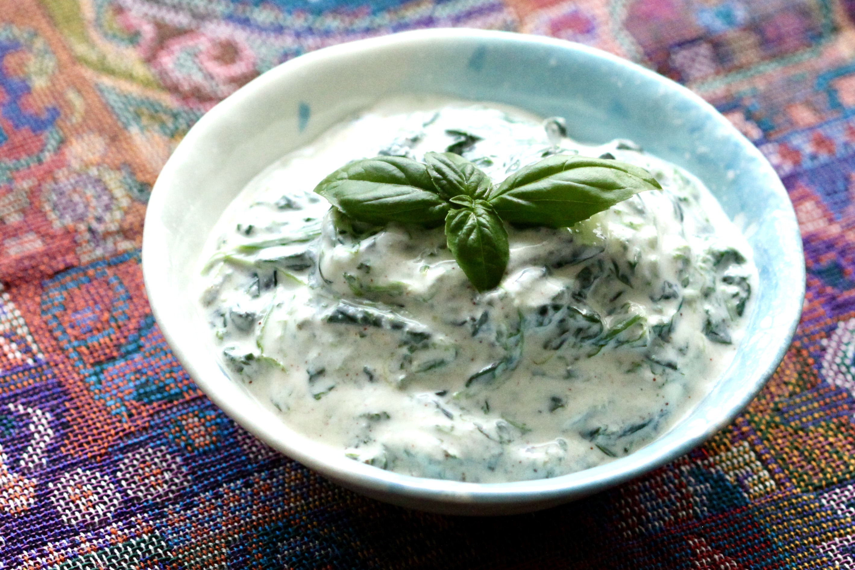 Spinach yogurt salad in a bowl