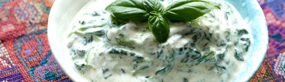 Spinach yogurt salad in a bowl