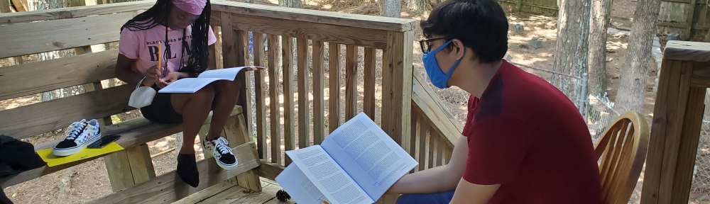 Two young people study together