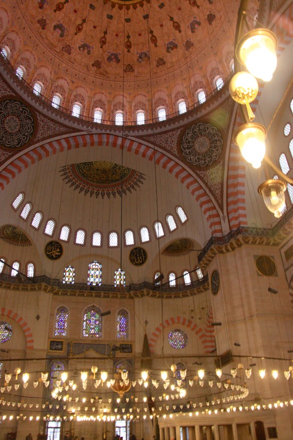 Inside the Mosque of Suleyman the Magnificent.