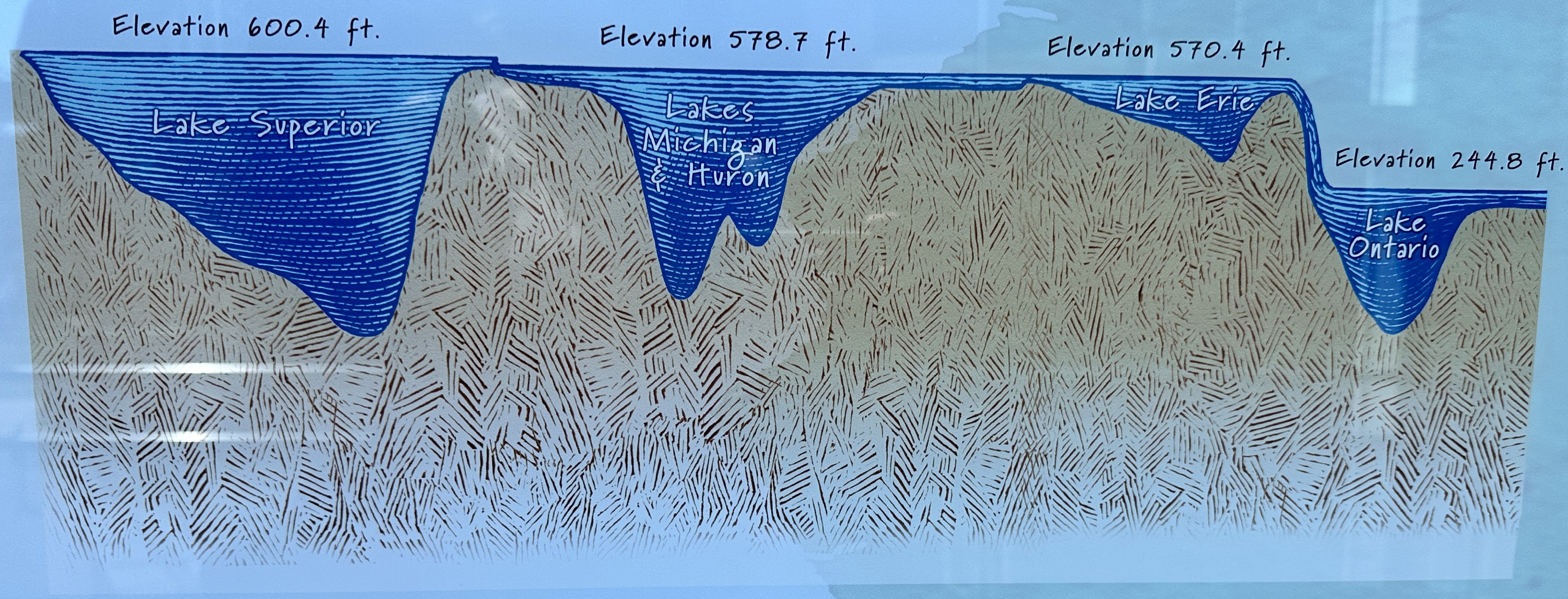 A visualization of the different depths of the Great Lakes, with Lake Superior the deepest and Lake Erie the shallowest.